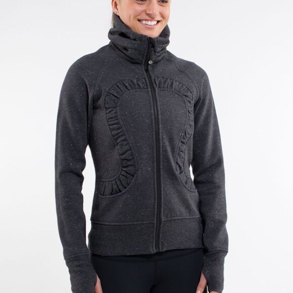 Lululemon Women's Heathered Black Cuddle Up Sparkle Full-Zip Jacket Size 8 - Picture 1 of 10